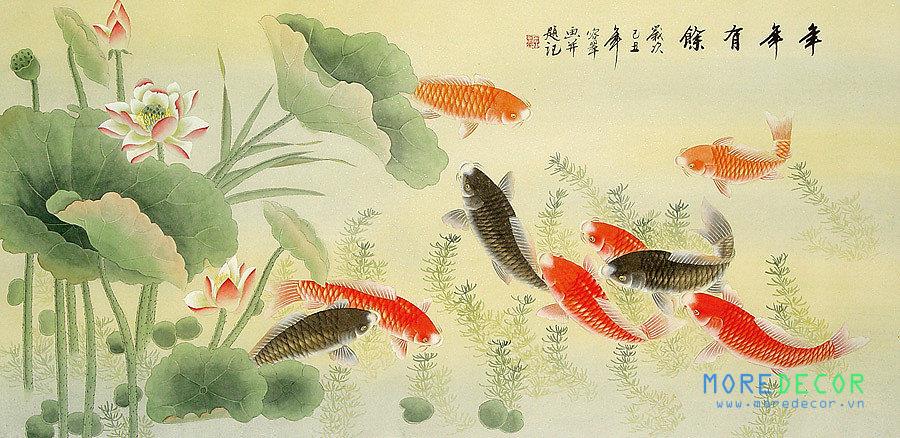 Tranh kính sen cá đẹp